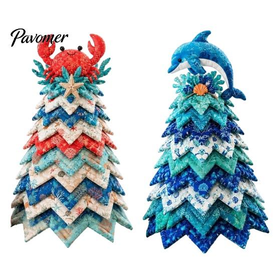 Educational Ocean Crafting Kits 2PCS DIY Quilted Sewing Christmas Tree Kit, Whale+Crab/Turtle+Octopus Marine Theme, Artistic Party Activities for Kids