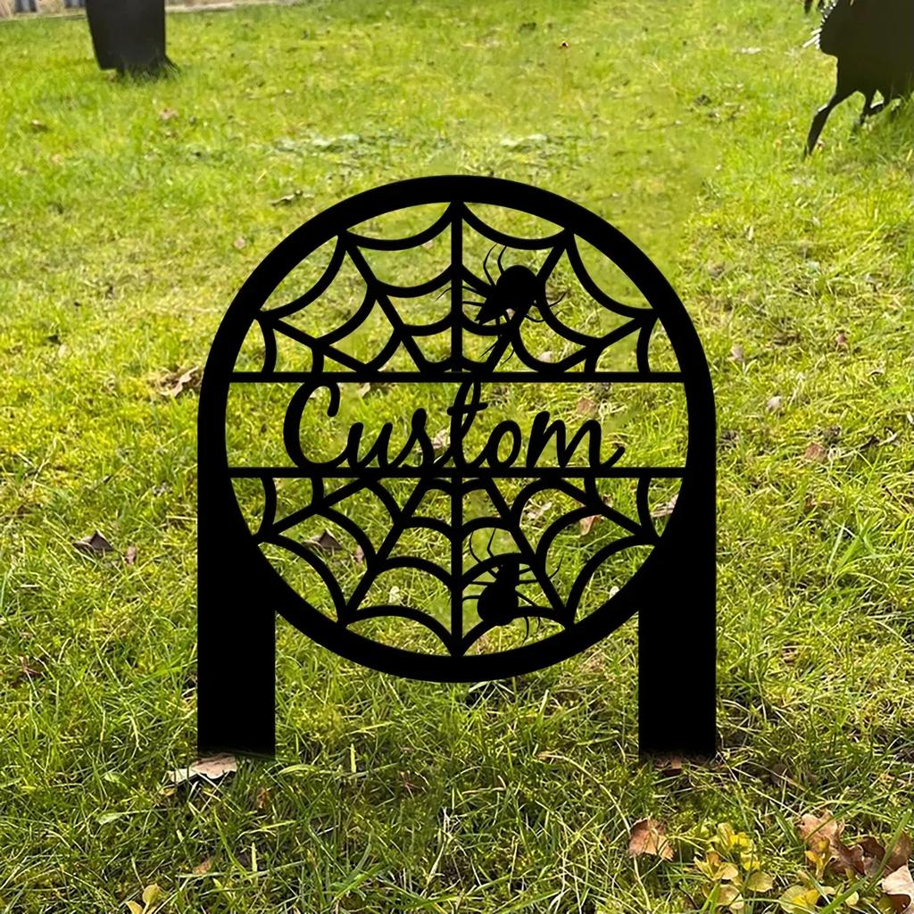 Spooky Spiderweb Halloween Metal Yard Stake Outdoor Decor Creepy Cool