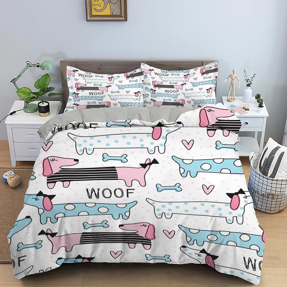 Comforter Colorful Dachshund Dog King Queen Lovely Cartoon Sausage Puppy Bedding Set Cute Animal Comforter For Boys Girl
