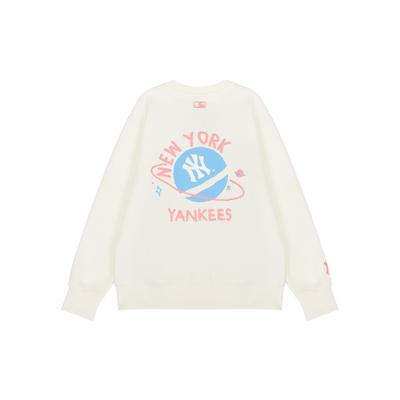MLB New York Yankees Planet Letter Print Crewneck Sweatshirt Unisex Sweatshirt Cream-White 3AMTL0121-50CRS