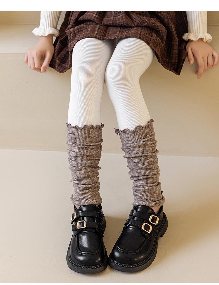 Children's Golden Brown Two-Piece Scrunched Socks & Warm Leggings Set for Autumn/Winter