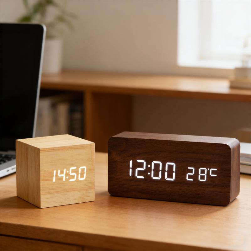 Alarm Clock LED Wooden Watch Table Voice Control Digital Wood Despertador USB/AAA Powered Electronic Desktop Clocks