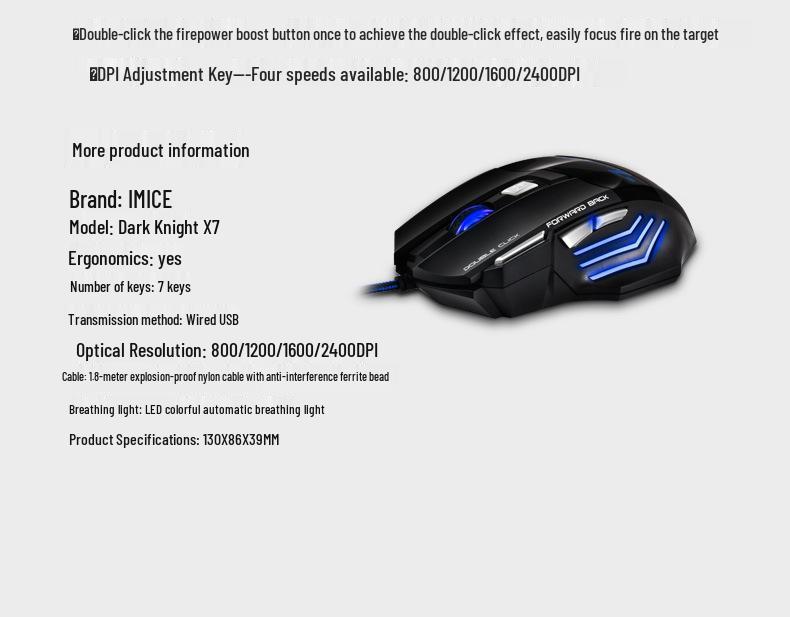 iMICE 7-Key Colorful Breathing Light Gaming Mouse for Desktop and Laptop