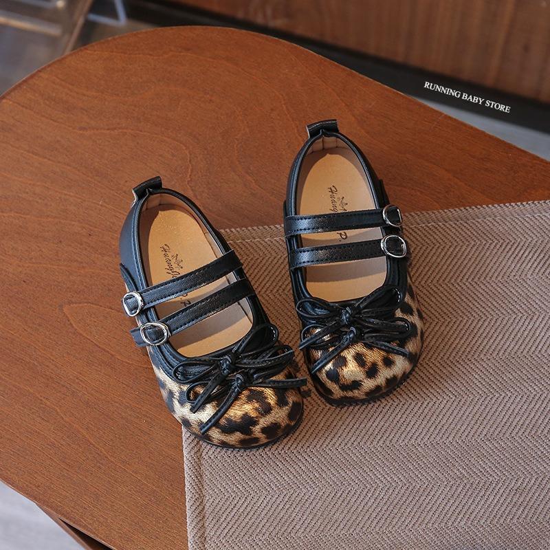 

Leopard Print Leather Shoes for Girls Fashion Princess High Quality Soft Soles Wedding Party Shoes Child Shallow Footwear I09275 23 чорний