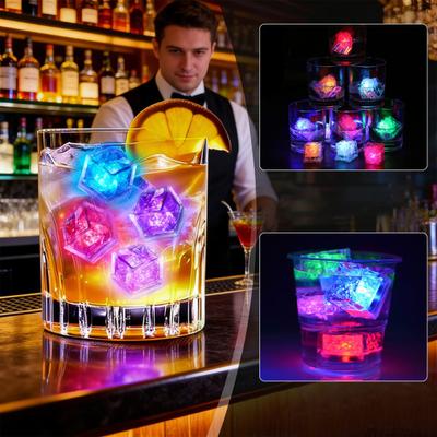 12 Stück LED-Eiswürfel mit Flüssigkeitsaktivierung und Farbwechsel, mehrfarbig, 7-farbig, für Lebensmittel