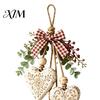 Wooden Hanging Ornaments for Home Heart-Shaped Decorative with LED Light, Rustic Farmhouse Heart Wall Pendant Indoor Decorations Bedroom Vintage Beads