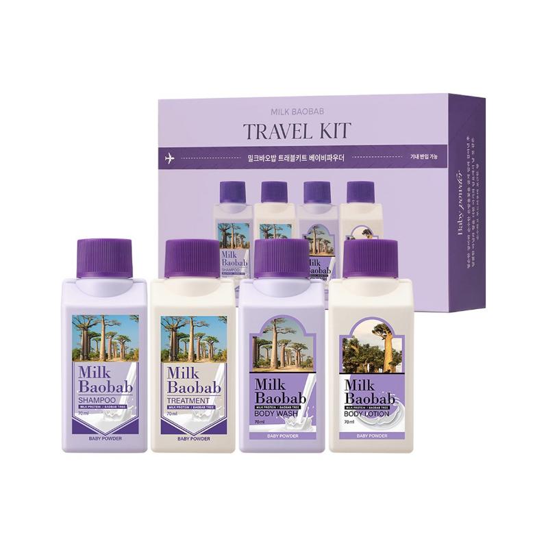 [Milk Baobab] Baby Powder Travel Kit (70ml x 4ea) - Shampoo, Treatment, Body Wash, Body Lotion
