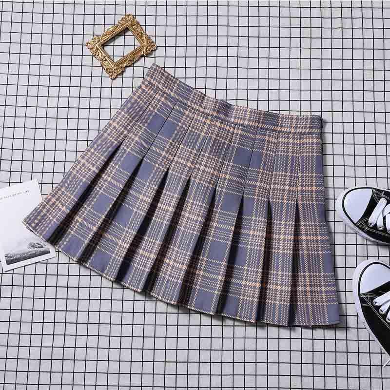 Spring and Summer Women Pleated Skirt Stripes Plaid Jk High Waist A-line Skirt Short Skirt Large Size Plaid Bustle Skirt
