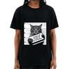 HOT SALE Funny Crime Cat Print Casual O Collar Loose Men T Shirt Summer Humor Unisex Short Sleeve Casual Creative Streetwear Top