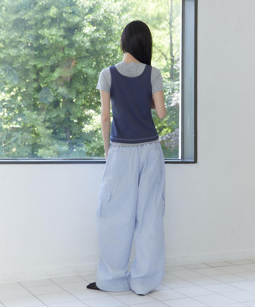 Haebeueoweil Tiny Check Banding Pants (Bl)