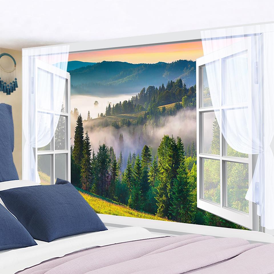 

Вікна Пейзаж Живопис Гобелен Настінний Ліс Водоспад Психоделічний богемний сучасний стиль Домашній декор 150x100CM