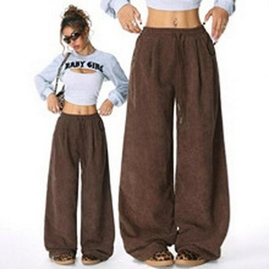 2026 European & American High-Waist Lazy Style Wide-Leg Drawstring Pants
