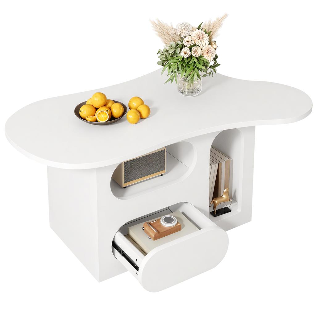 Coffee table with drawers, cloud-shaped coffee table with open storage compartments, high-quality materials. 97*45*43.5cm