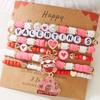 6Pcs/Set Romantic Love Heart Pendant Bracelets for Women Girls Cute Pink Soft Clay Beaded Bangles Valentine's Day Jewelry Gift
