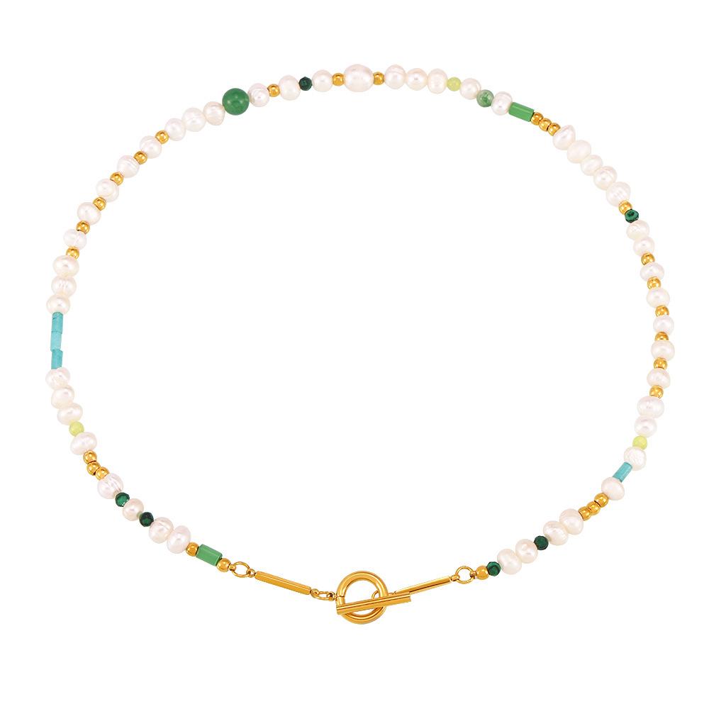 Versatile Freshwater Pearl Necklace with Titanium Steel Clavicle Chain - Elegant OT Clasp Jewelry Gift