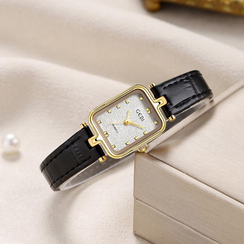 Gedi Women's Retro Minimalist Square Watch with Leather Strap - New Waterproof Quartz Design