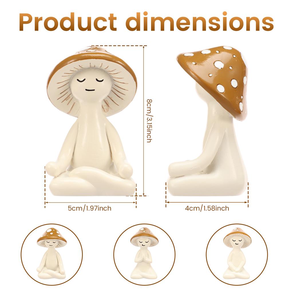 3Pcs Yoga Mushroom Statues Cute Small Resin Yoga Mushroom Figurines Tabletop Ornaments for Garden Patio Home Office Decoration