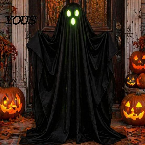 Spooky Yard Decor Halloween Light Up Ghost Decoration, Lighted with String Light, Garden Ornaments Standing Black for Outdoor Lawn Porch Accents