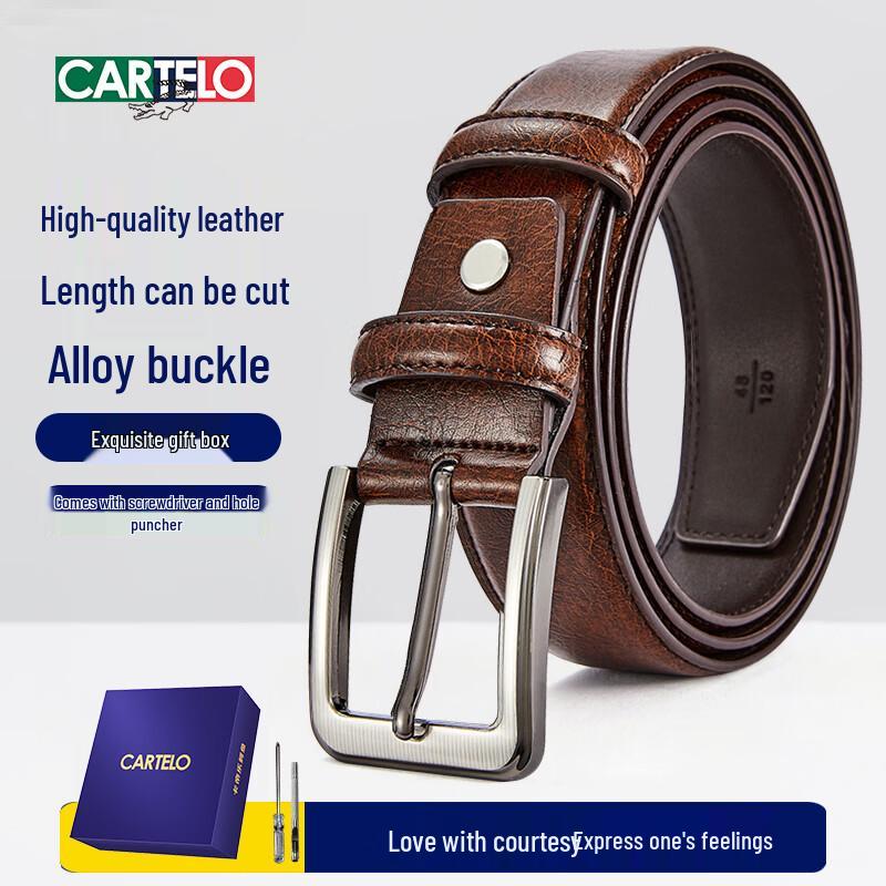 CARTELO Men s Genuine Leather Pin Buckle Belt 120cm