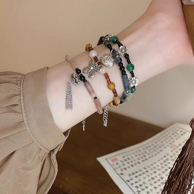 Pružný náramek s mašlí v čínském stylu Jednoduchá dívka Nádherné vintage náramky z kamenných korálků Šperky Dárky Příslušenství
