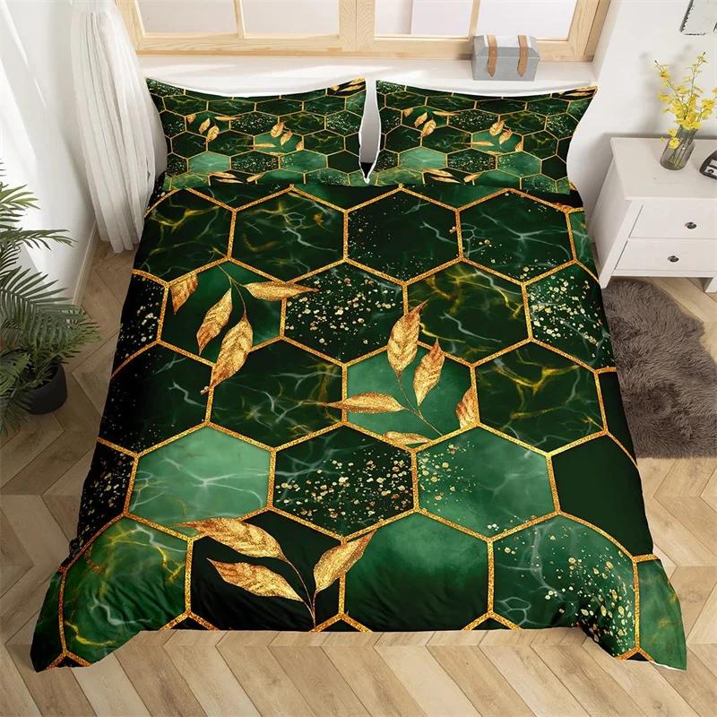 Marble Duvet Cover Set Microfiber Geometric Hexagone Quilt Cover Honeycomb Bedding Set Single King Queen For Kids Teens Adults
