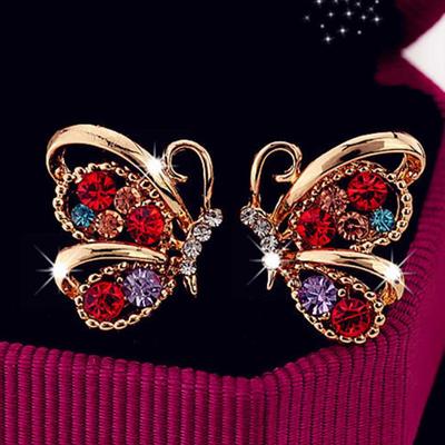 Mode Frauen Strass Schmetterling Form Ohrstecker Promi Eardrop Schmuck