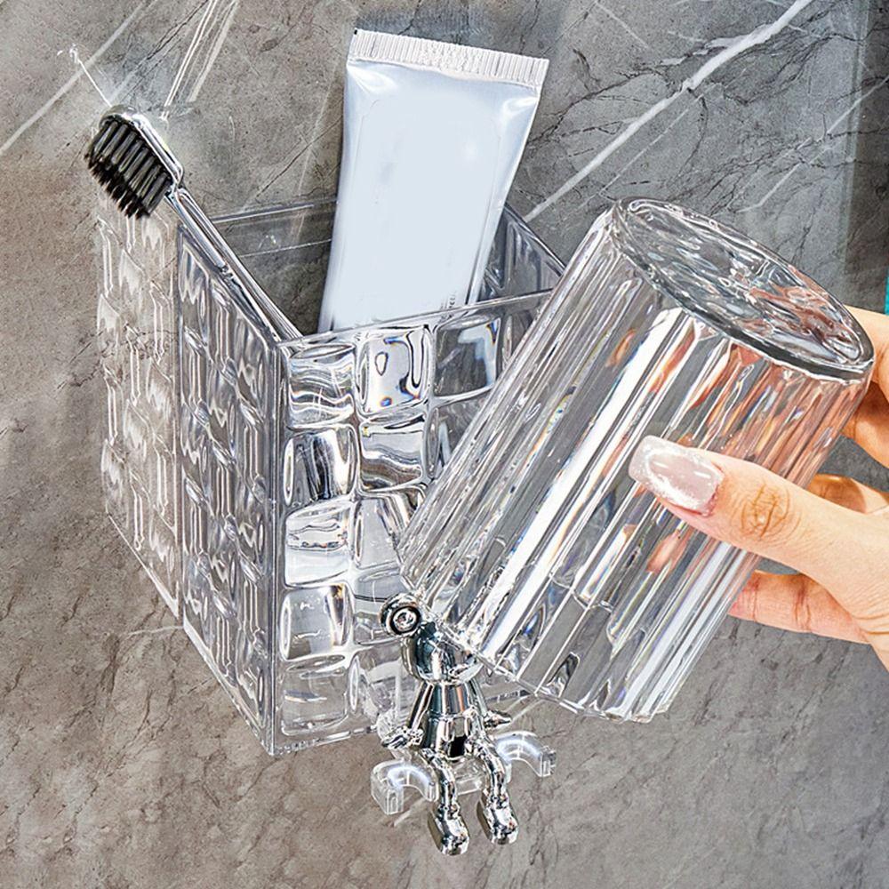 Minimalist Wall-Mounted Toothbrush Holder Plastic Toothbrush Cup Holder Mouthwash Cup Set  for Home