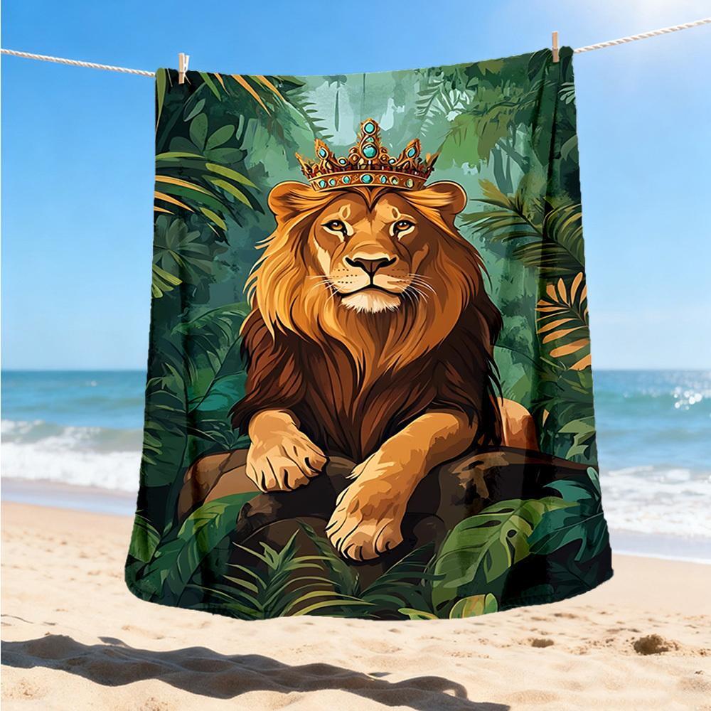 1pc Lion King Jungle Throw Blanket Polyester Fiber, Lightweight Flannel, Soft & Warm, All Season Use for Outdoor, Camping Digital Print