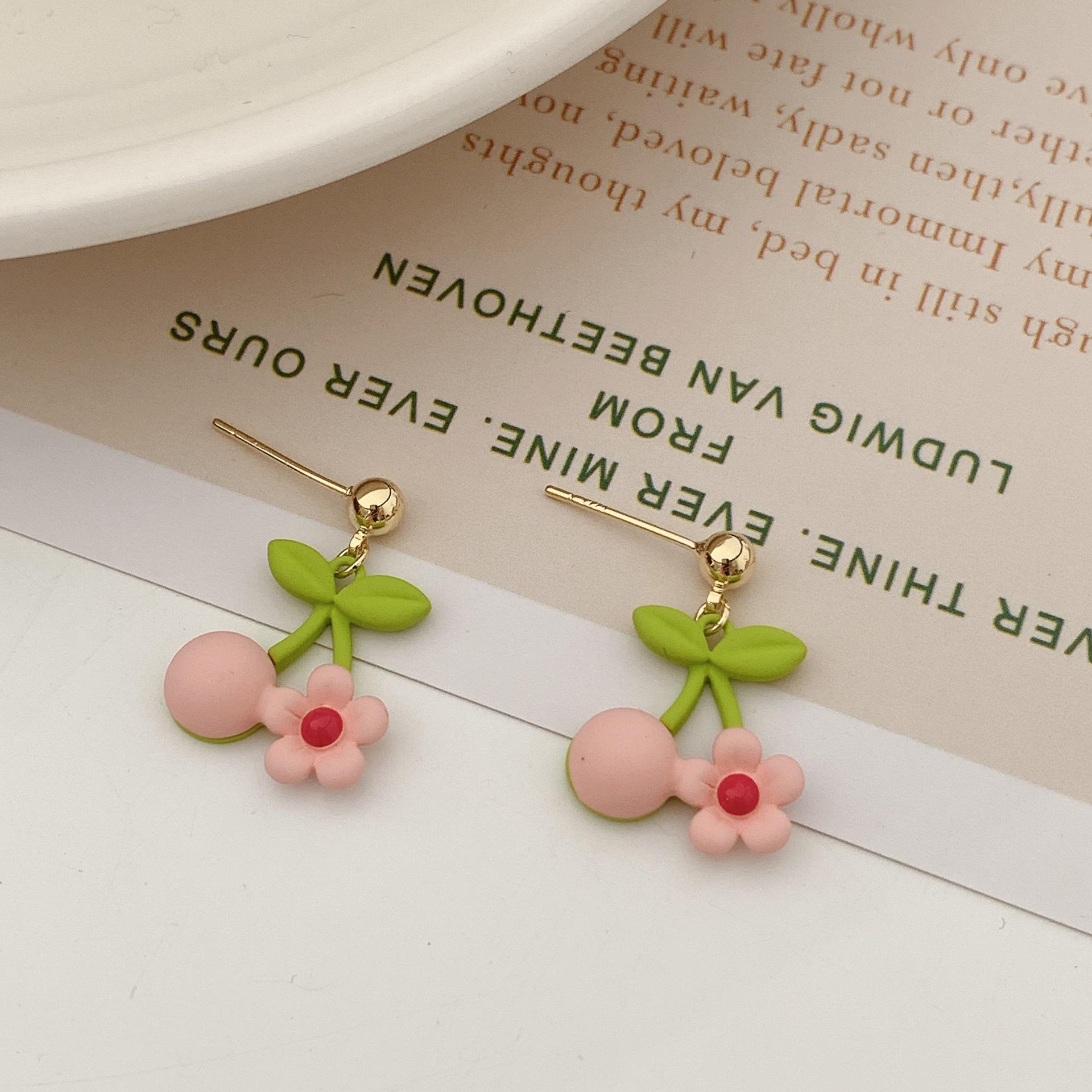 

Новые геометрические серьги с розовым цветком и зелеными листьями для женщин