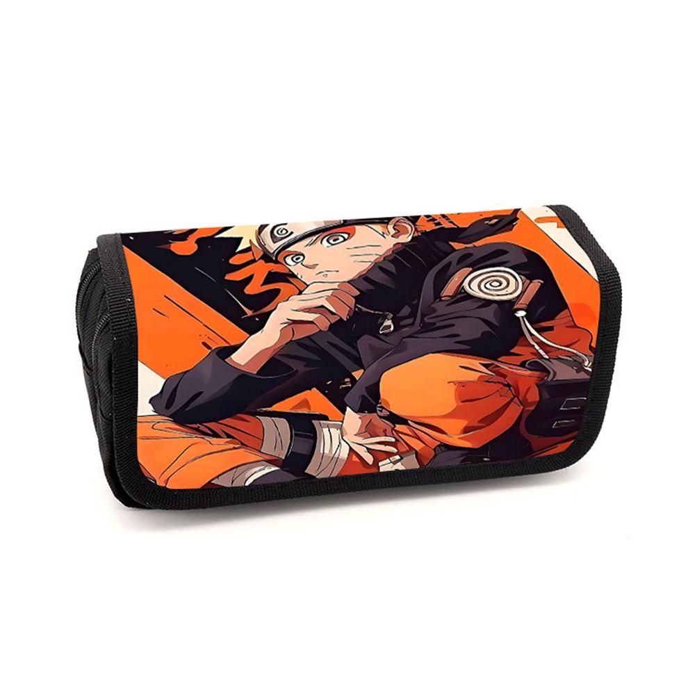 NARUTO Cartoon Pencil Box Double Layer Flip Pen Case Lightweight Stationery for Boys & Girls Ages 6-10 Kids School Daily Use