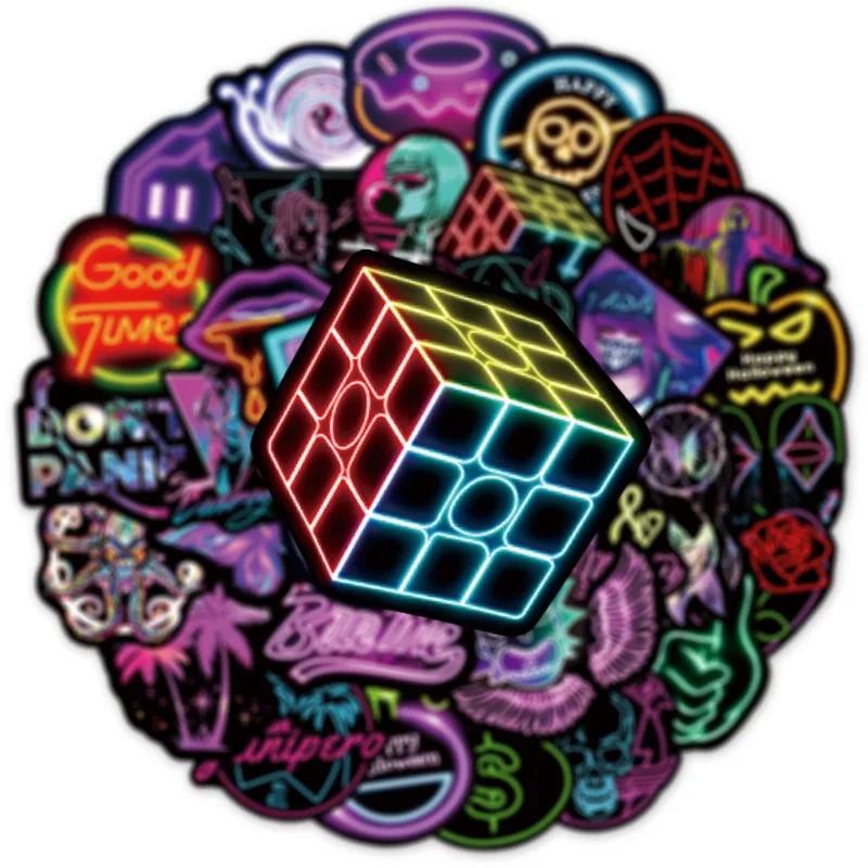 

50 шт. Модные наклейки на мотоциклетный шлем в стиле неон, водонепроницаемые наклейки на задний кофр, наклейки для кузова мотоцикла для защиты от царапин