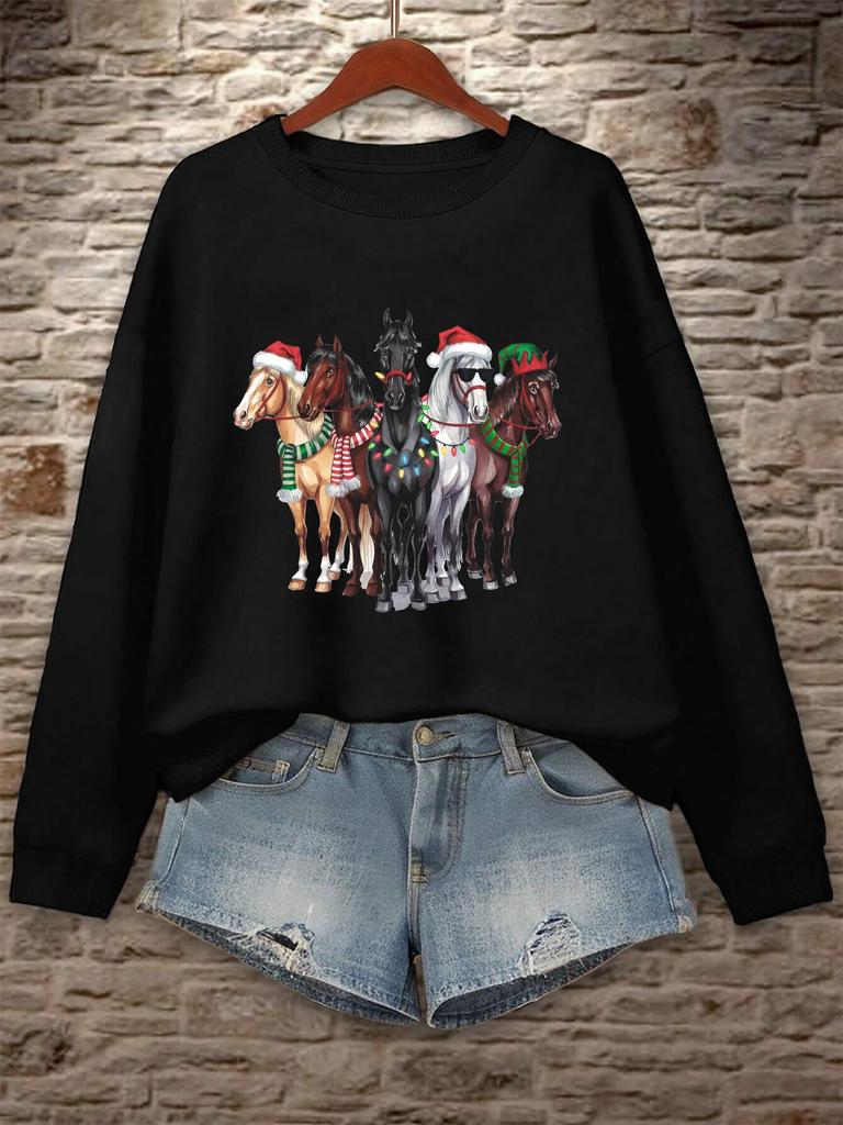 Playful Horses In Christmas Attire Women's Sweatshirts