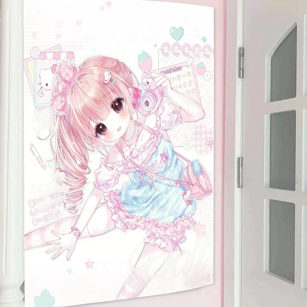 

2D Soft Cute Girl Tapestry Galgame Sweet Style Wall Hanging Home Decor Kawaii Room Aesthetic Background Cloth 74x94cm(29x37in)