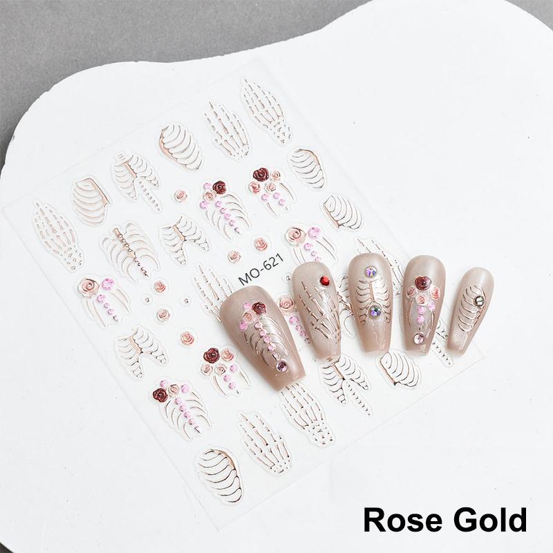5D Halloween Christmas Nail Stickers Relief Skeleton Nail Decal Halloween Party Manicure Slider