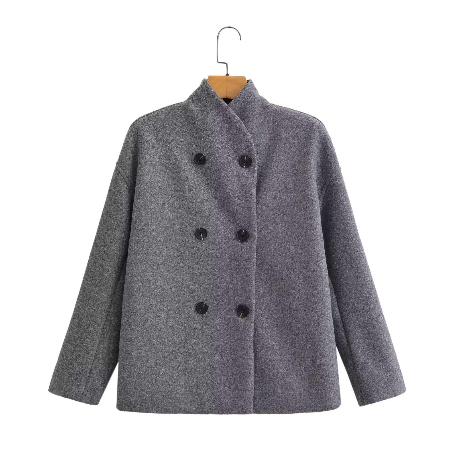 

2024 Autumn/Winter Women s Two-Tone Wool Coat: European & American Street Fashion Small сірий колір