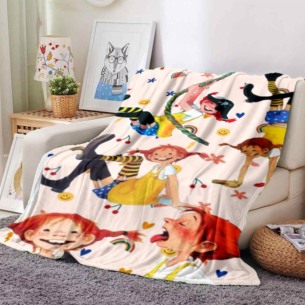 Coperta Stampata a Tema Pippi Calzelunghe - Perfetta per Divano, Letto, Viaggi e Uso all'Aperto | Lavabile in Lavatrice, Accogliente e Durevole.