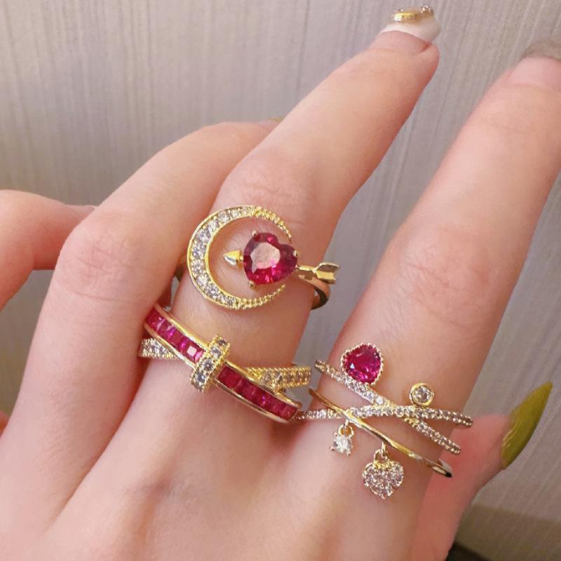 Geometric Pink Eyecatching Diamond Ring For Women Adjustable Trendy And Accessory Stylish
