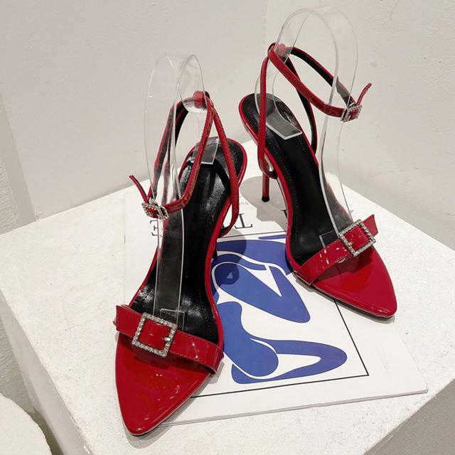 

Летние гладиаторские туфли на высоком каблуке, сексуальные сандалии со стразами для женщин, хрустальная пряжка, туфли-шпильки для вечеринки, свадьбы, выпускного вечера, сандалии 40 красный