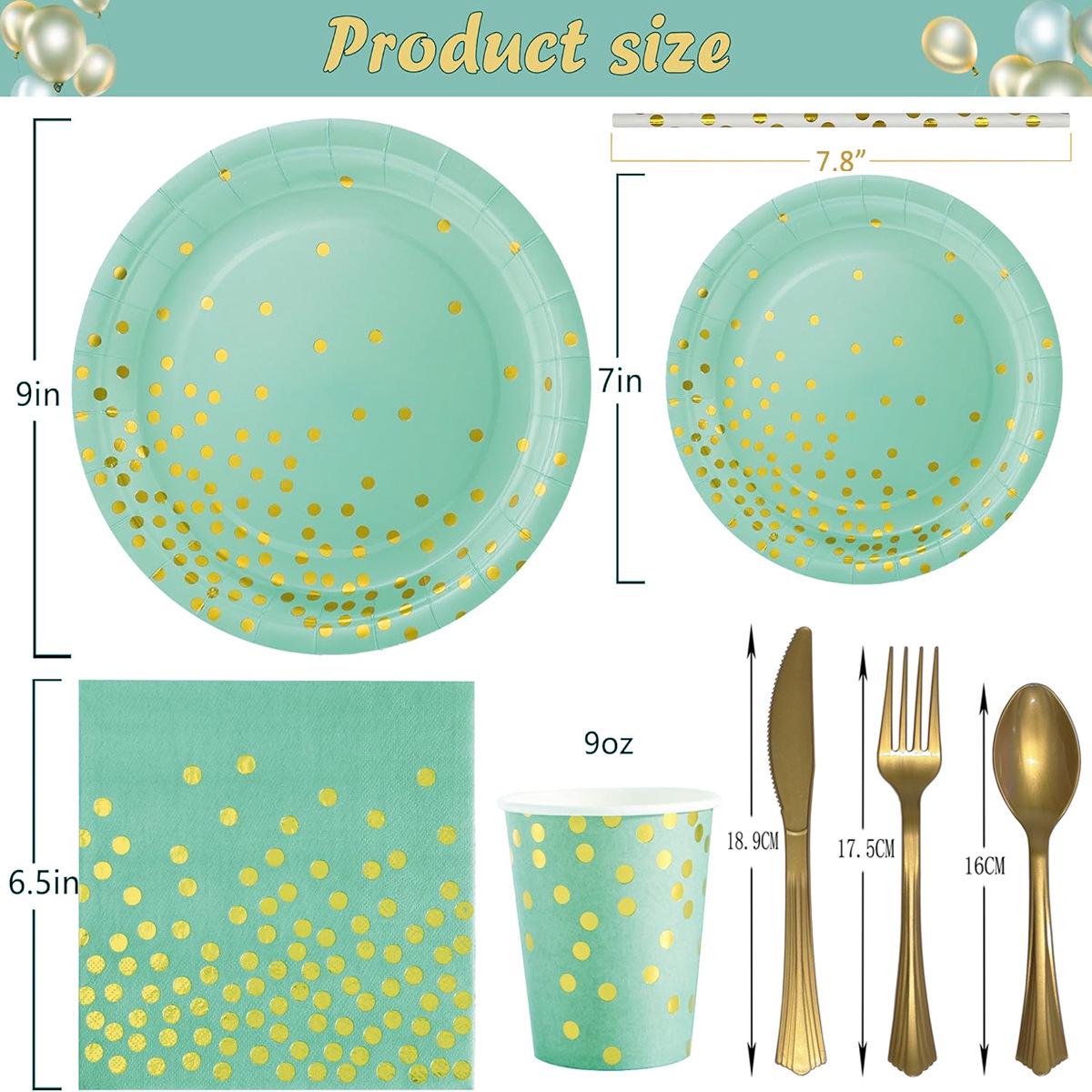 

200-Piece Polka Dot Party Set: Cups, Plates, Napkins for 25 (Pink, Blue, Black, White, Gold) 25 People, 8-Piece Set