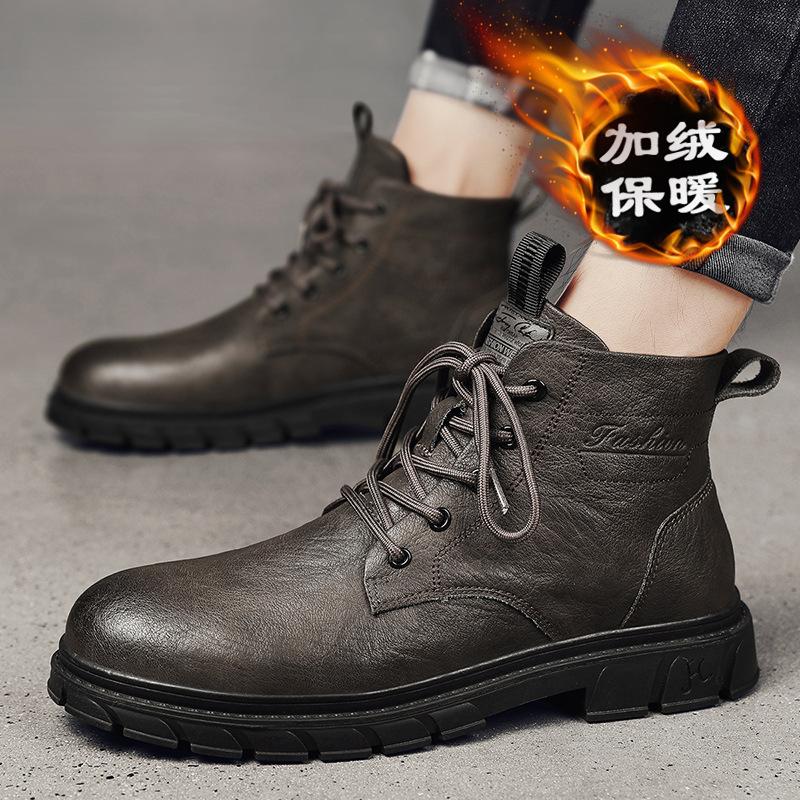 Martin boots men's winter velvet warm cotton shoes non-slip waterproof tooling high leather shoes