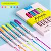 6 Colors Push Button Highlighter Pen Multicolor Kawaii Highlighter Anti-Dry Ink Student Stationery Coloring Hand Account