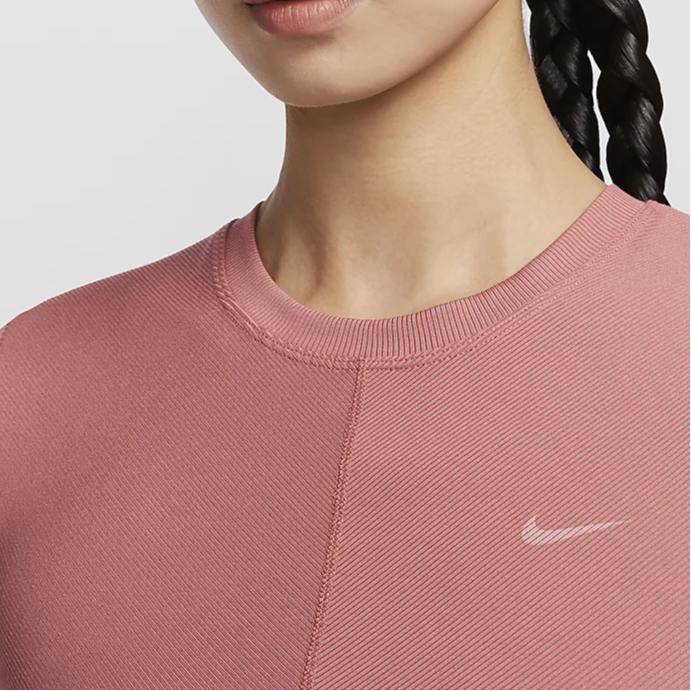 New Nike Dri-Fit One Women's Fitted Ribbed Short-Sleeve T-Shirt 'Stone Pink/White' FV7875-634
