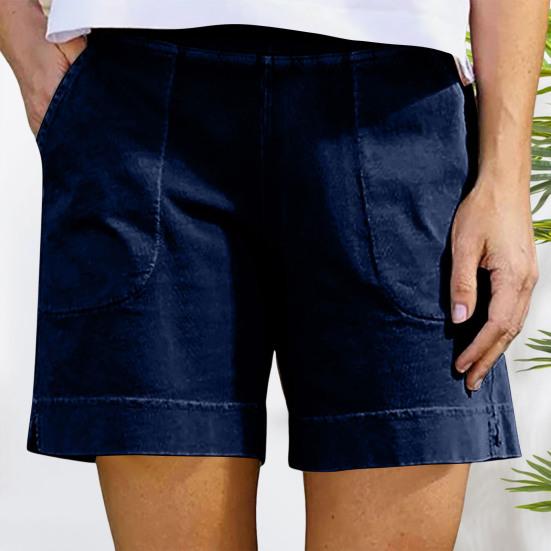 Women's Cotton Linen Shorts Elastic Waist Baggy Short Pants with Pockets Casual