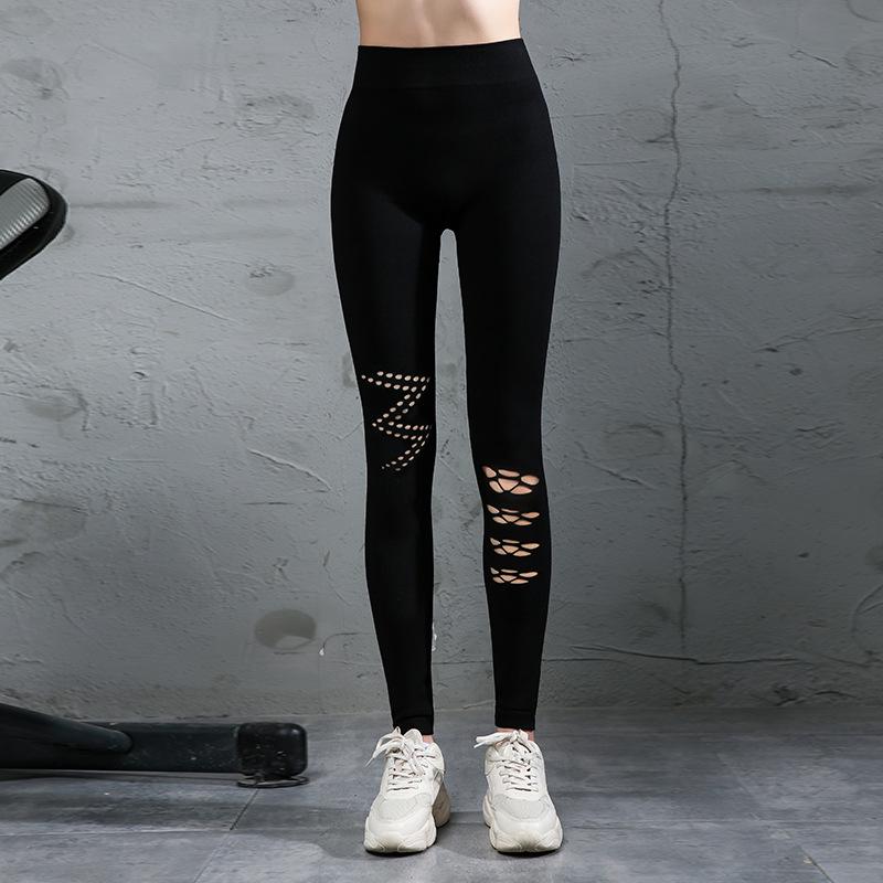 

Spring/Autumn Women s Korean Style Casual Hollowed-Out Ripped Modal Leggings One Size