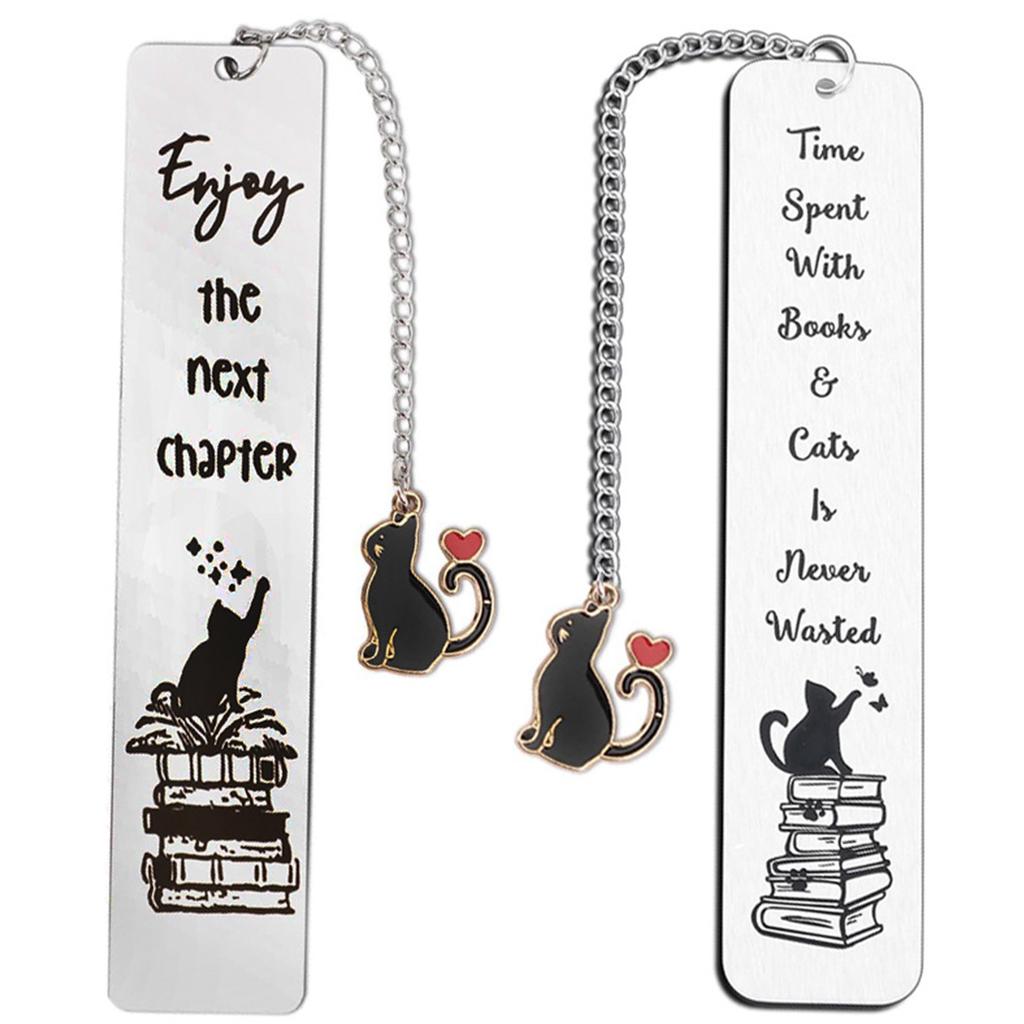 Marcapáginas de acero inoxidable con colgante de gato, separador de páginas, regalo de agradecimiento para profesores, lectores y amigos.