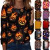 Women's Casual Long Sleeve Pullover Top Halloween Print Round Neck Shirt Lightweight Comfortable Fit for Daily Wear
