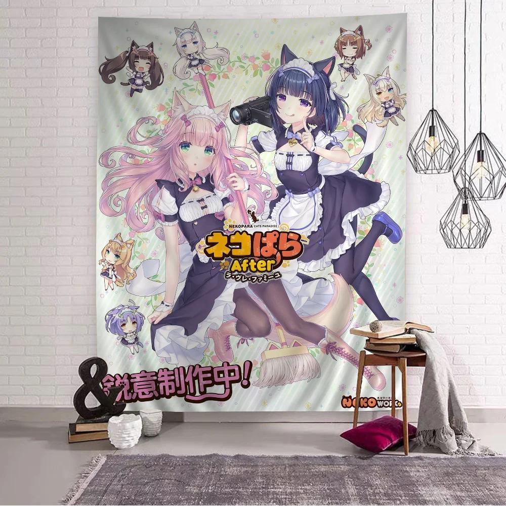VIKAMA Nekopara Anime Cat Girl Maid Tapestry Harem Design Kawaii Bedroom Wall Decor Ideal for Photo Backdrops And Room Styling