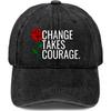 Change Takes Courage Fist Rose Washed Denim Baseball Cap Unisex Adjustable Outdoor Casual Hat