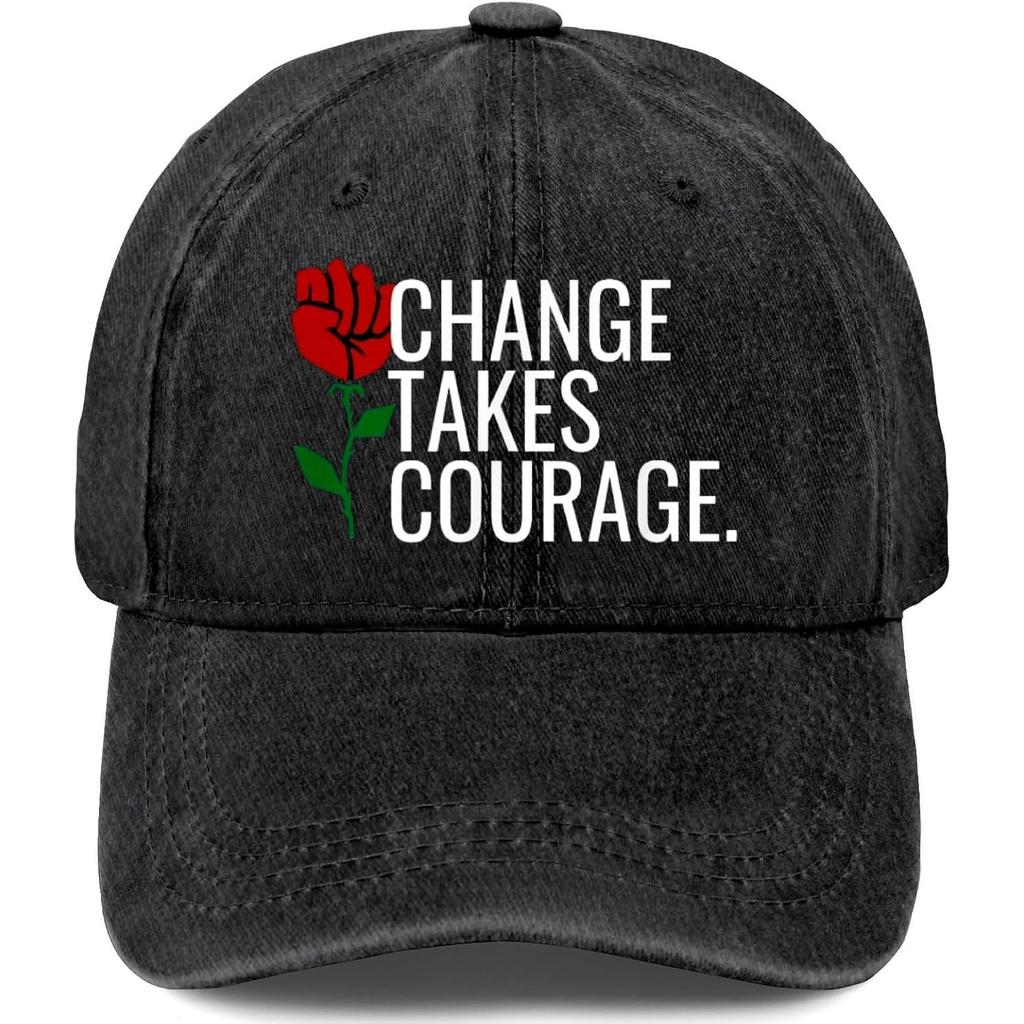 Change Takes Courage Fist Rose Washed Denim Baseball Cap Unisex Adjustable Outdoor Casual Hat