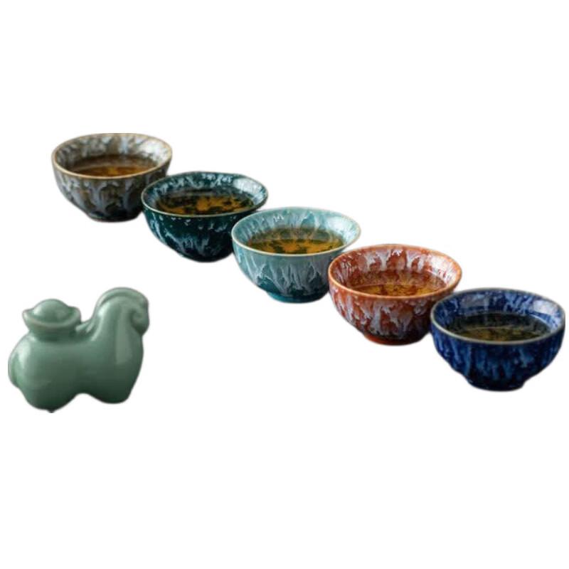 Dehua Kiln Glazed Five Elements Ceramic Teacup Set